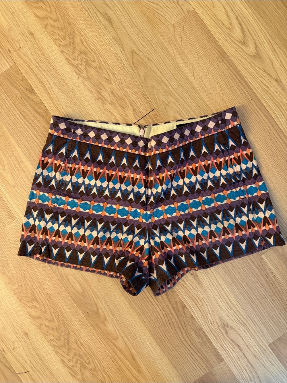 J. Crew High-Waist Geometric Print Shorts in Blue, Purple & Orange
